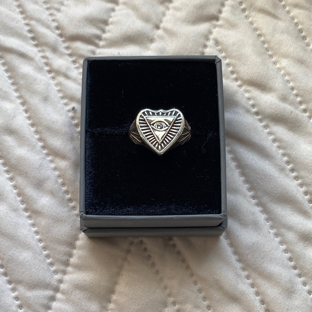 Mystic Silver Heart Ring with Eye Design